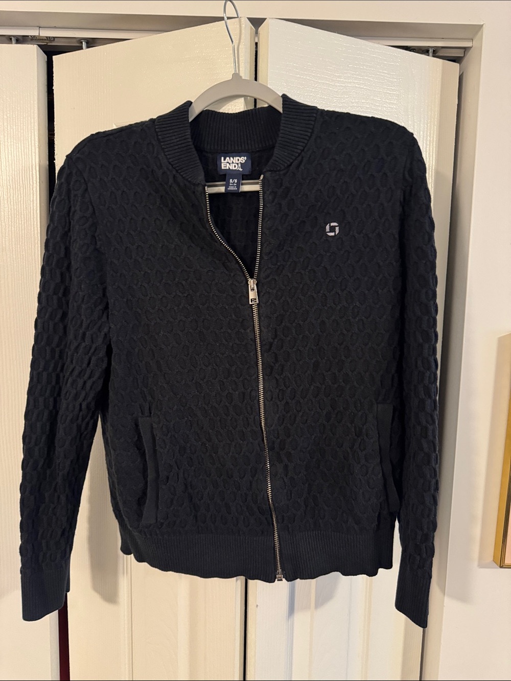 Chase Apparel Lands' End Black Quilted Cardigan